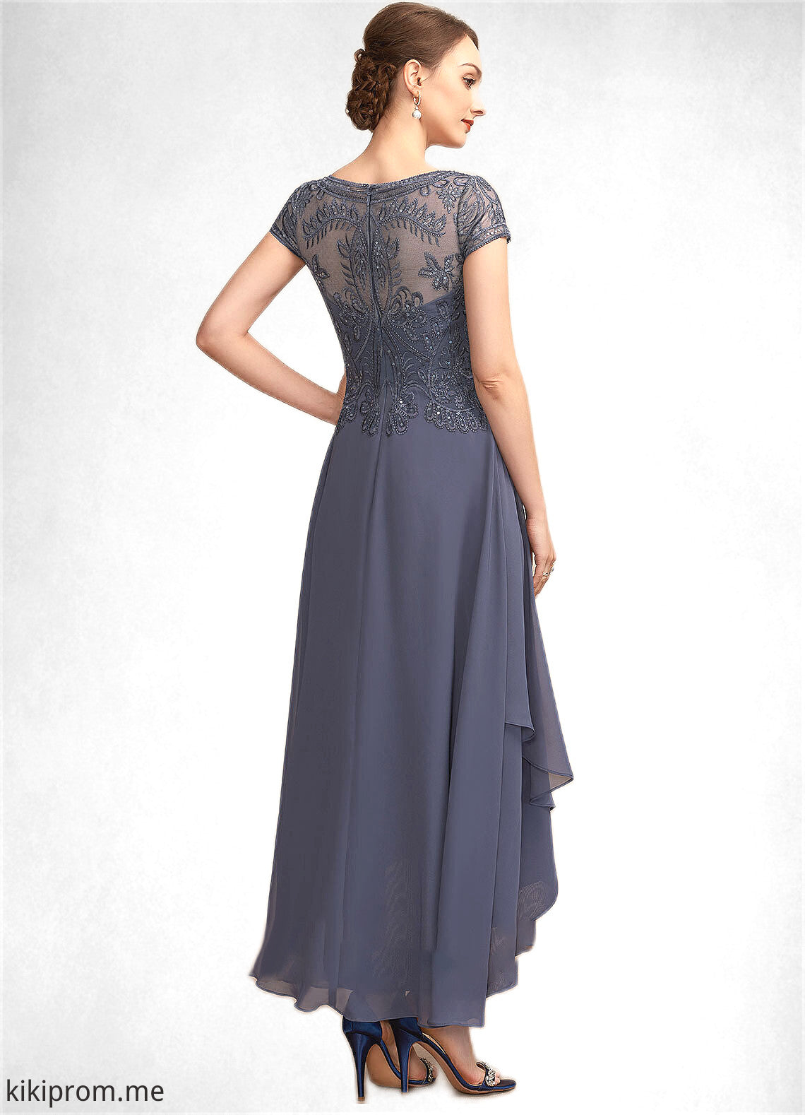 Aurora A-Line Scoop Neck Asymmetrical Chiffon Lace Mother of the Bride Dress With Sequins STF126P0014667