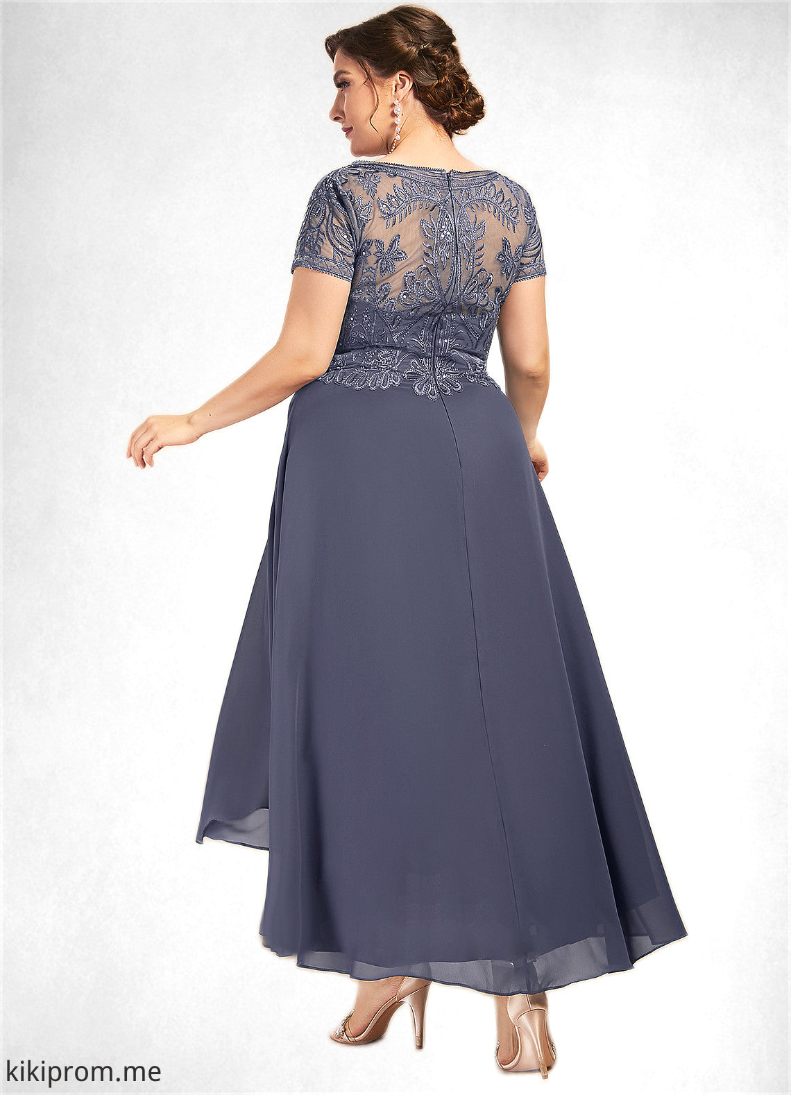 Aurora A-Line Scoop Neck Asymmetrical Chiffon Lace Mother of the Bride Dress With Sequins STF126P0014667