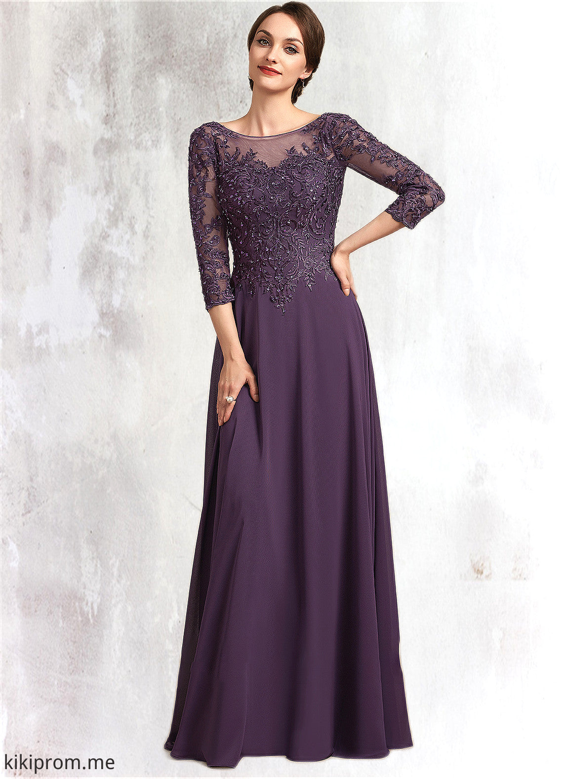 Madalynn A-Line Scoop Neck Floor-Length Chiffon Lace Mother of the Bride Dress With Sequins STF126P0014670