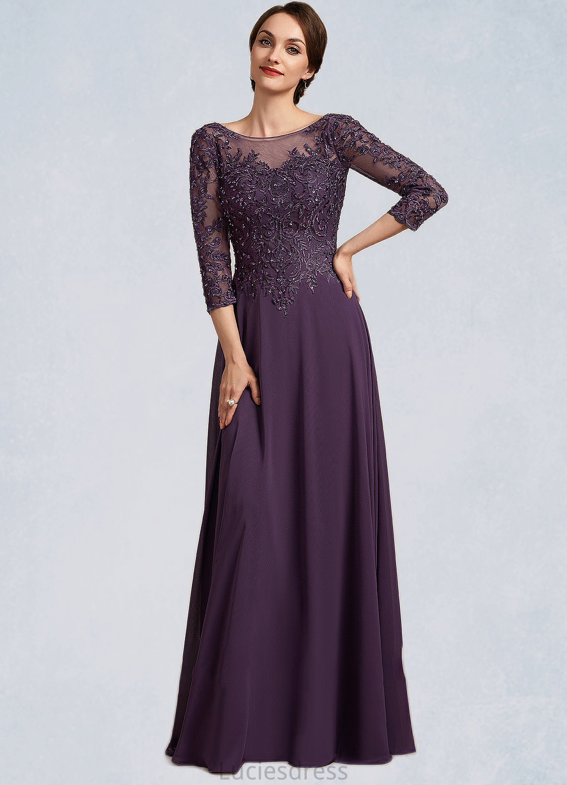 Ariana A-Line Scoop Neck Floor-Length Chiffon Lace Mother of the Bride Dress With Sequins HF126P0014670