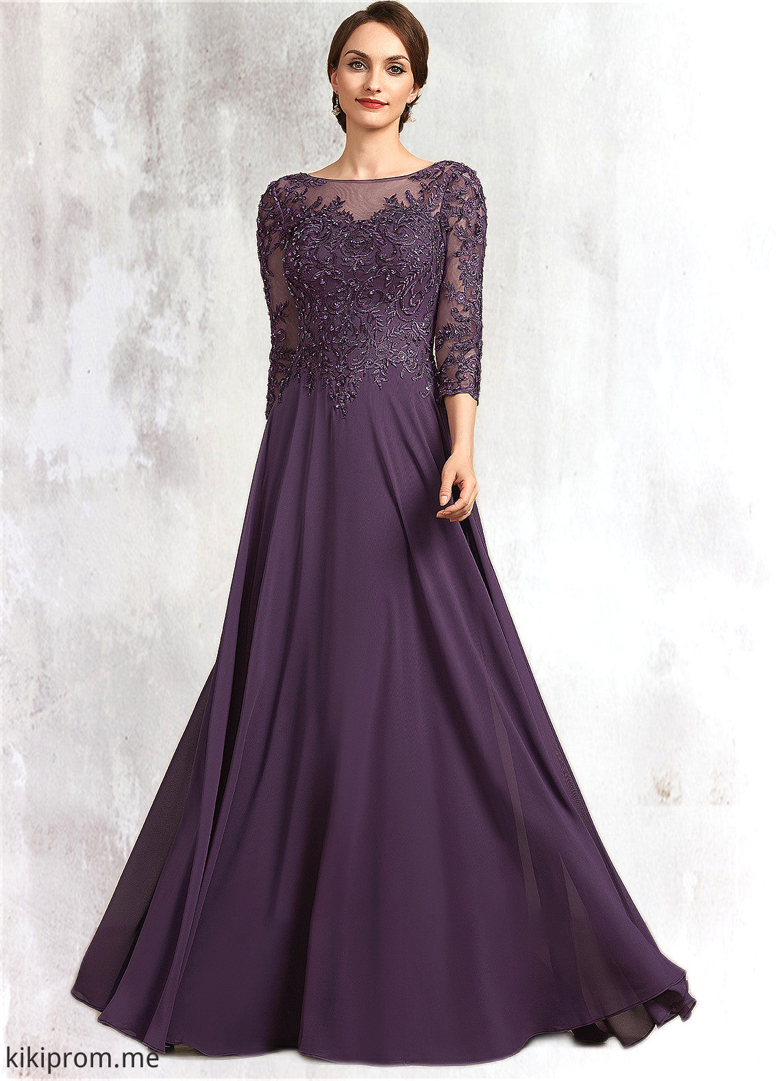 Madalynn A-Line Scoop Neck Floor-Length Chiffon Lace Mother of the Bride Dress With Sequins STF126P0014670