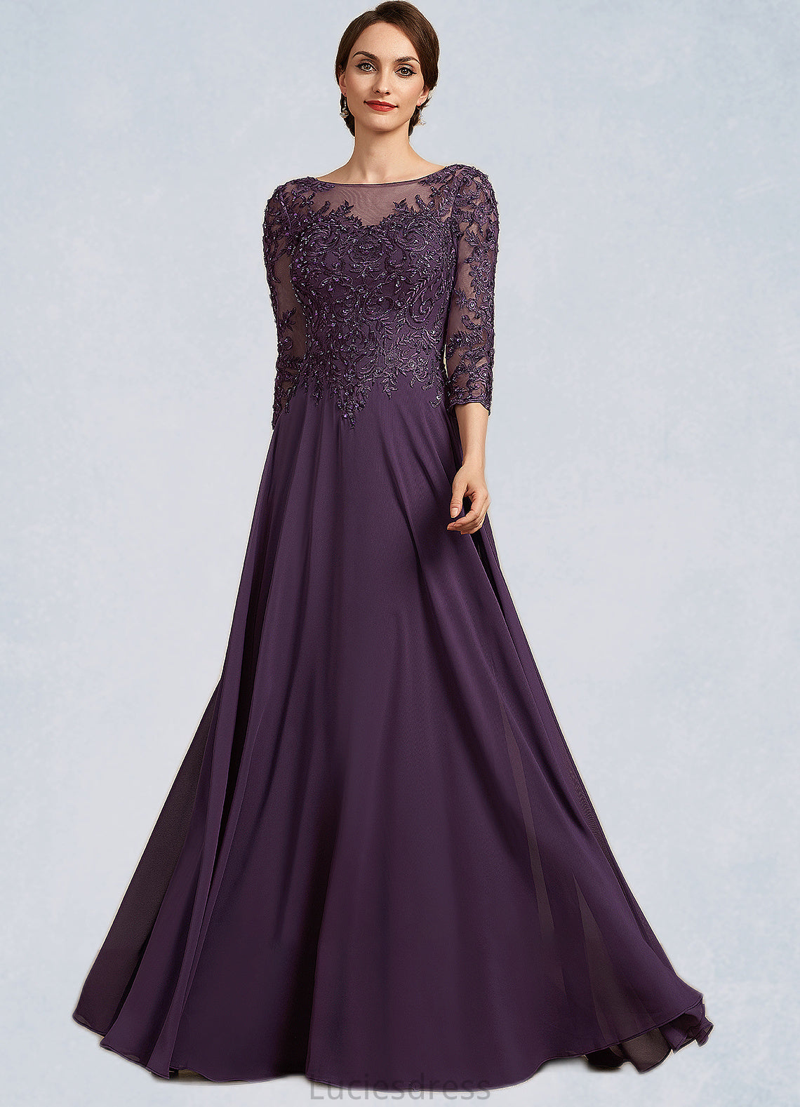 Ariana A-Line Scoop Neck Floor-Length Chiffon Lace Mother of the Bride Dress With Sequins HF126P0014670