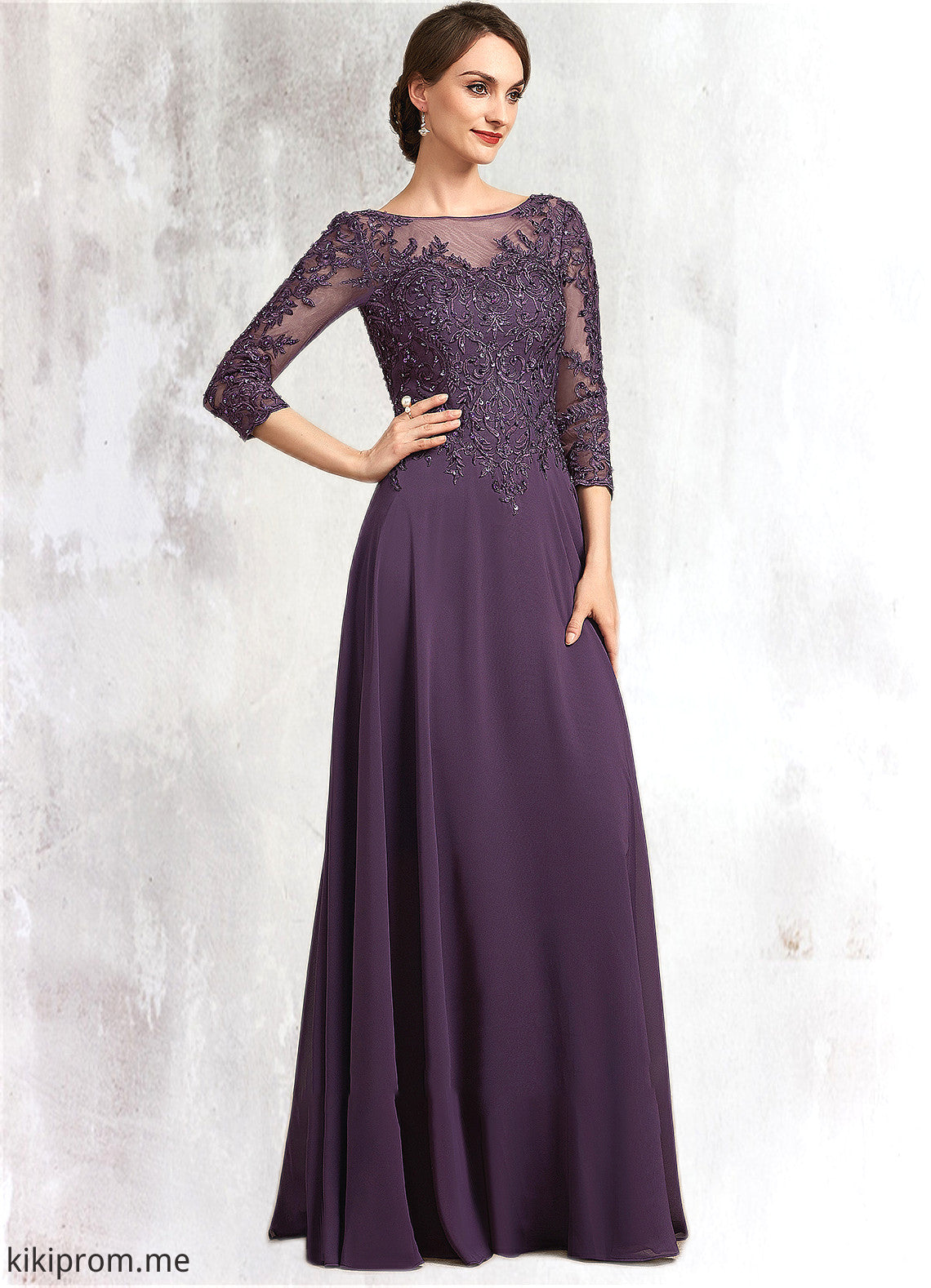 Madalynn A-Line Scoop Neck Floor-Length Chiffon Lace Mother of the Bride Dress With Sequins STF126P0014670