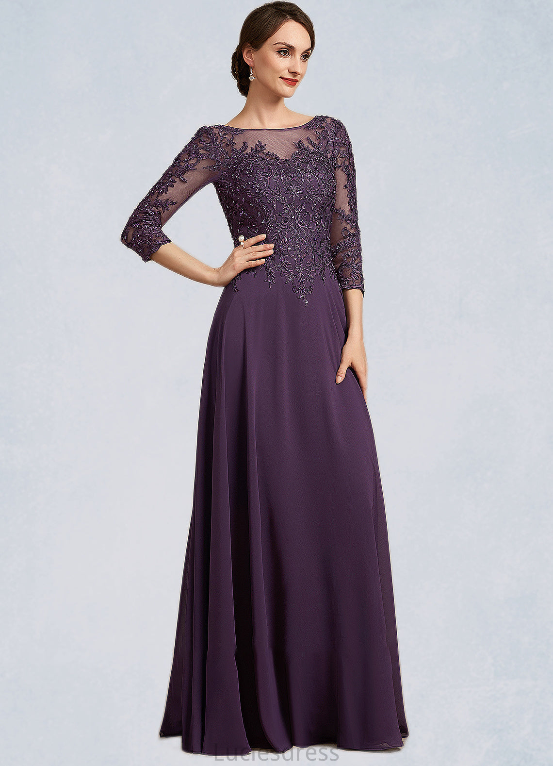 Ariana A-Line Scoop Neck Floor-Length Chiffon Lace Mother of the Bride Dress With Sequins HF126P0014670