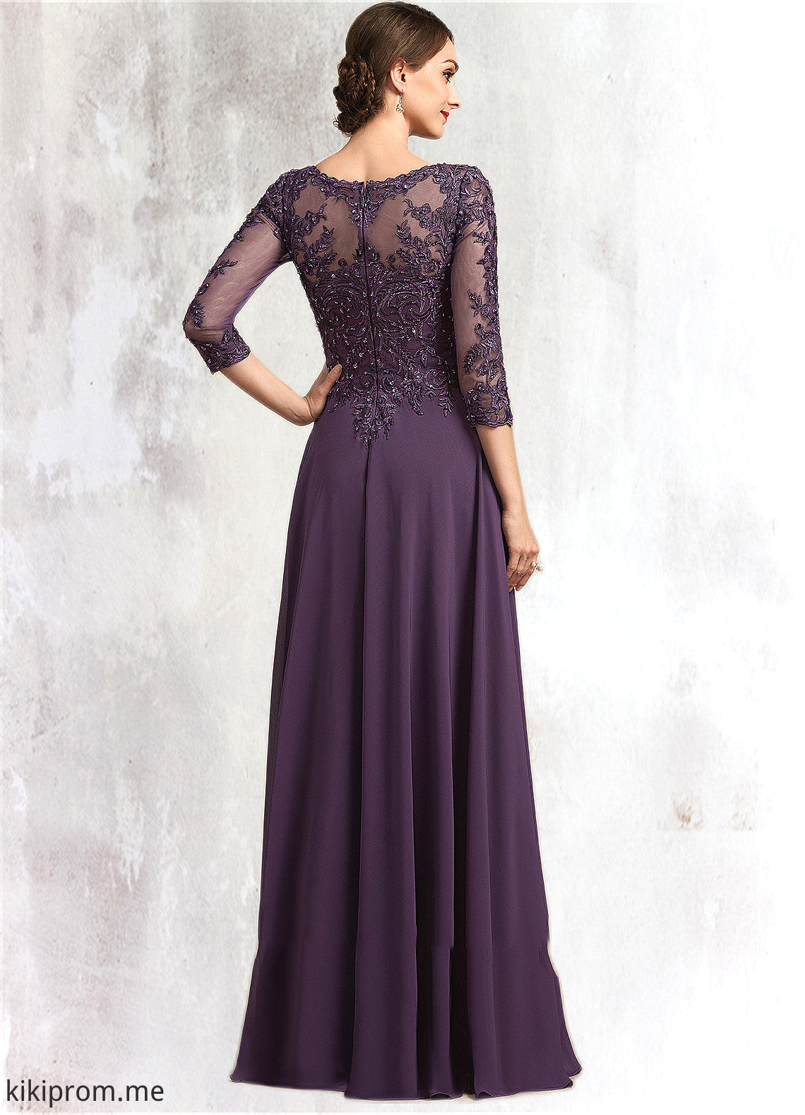 Madalynn A-Line Scoop Neck Floor-Length Chiffon Lace Mother of the Bride Dress With Sequins STF126P0014670