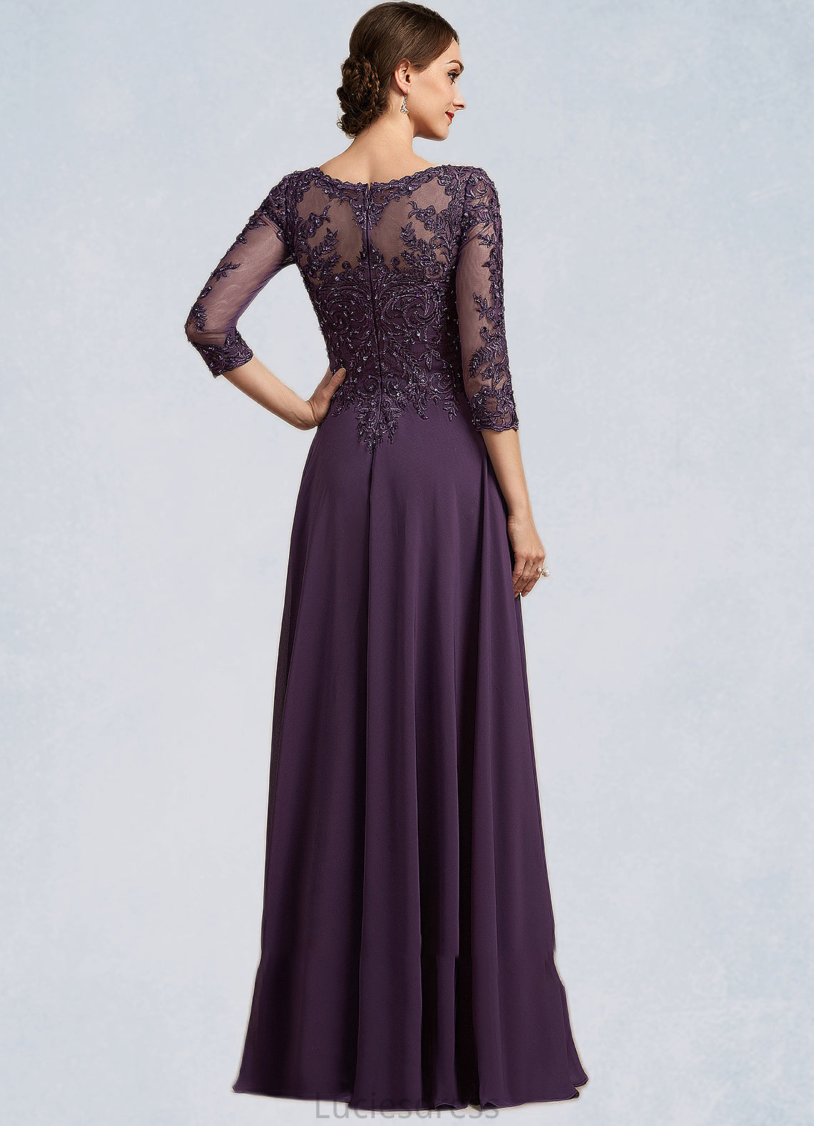 Ariana A-Line Scoop Neck Floor-Length Chiffon Lace Mother of the Bride Dress With Sequins HF126P0014670