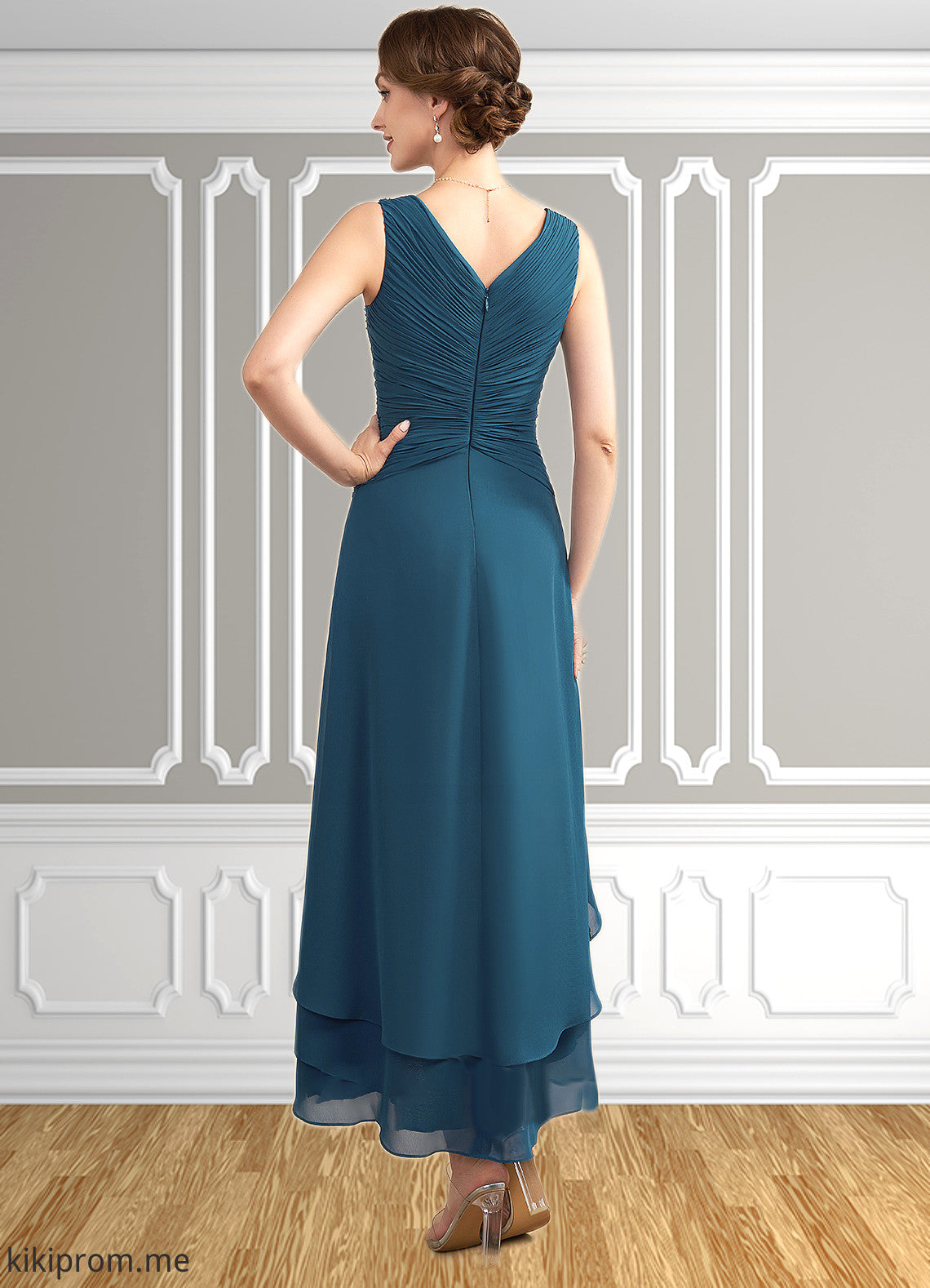 Ina A-Line V-neck Asymmetrical Chiffon Mother of the Bride Dress With Ruffle Beading Sequins STF126P0014671