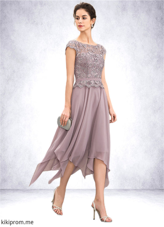 Cassidy A-Line Scoop Neck Ankle-Length Chiffon Lace Mother of the Bride Dress With Cascading Ruffles STF126P0014673