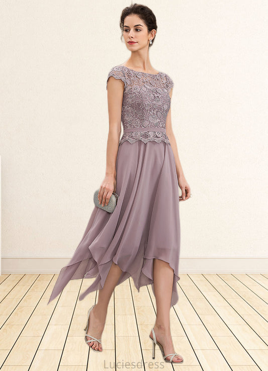 Ashlynn A-Line Scoop Neck Ankle-Length Chiffon Lace Mother of the Bride Dress With Cascading Ruffles HF126P0014673