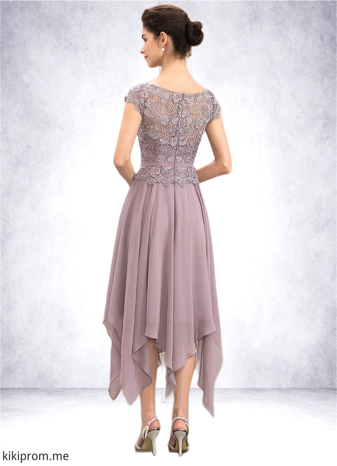 Cassidy A-Line Scoop Neck Ankle-Length Chiffon Lace Mother of the Bride Dress With Cascading Ruffles STF126P0014673