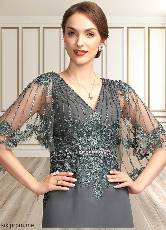 Sadie A-Line V-neck Floor-Length Chiffon Lace Mother of the Bride Dress With Beading Sequins STF126P0014674