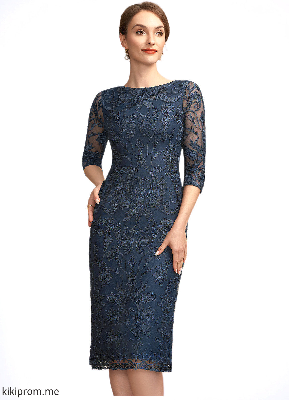 Jazmin Sheath/Column Scoop Neck Knee-Length Lace Mother of the Bride Dress STF126P0014675