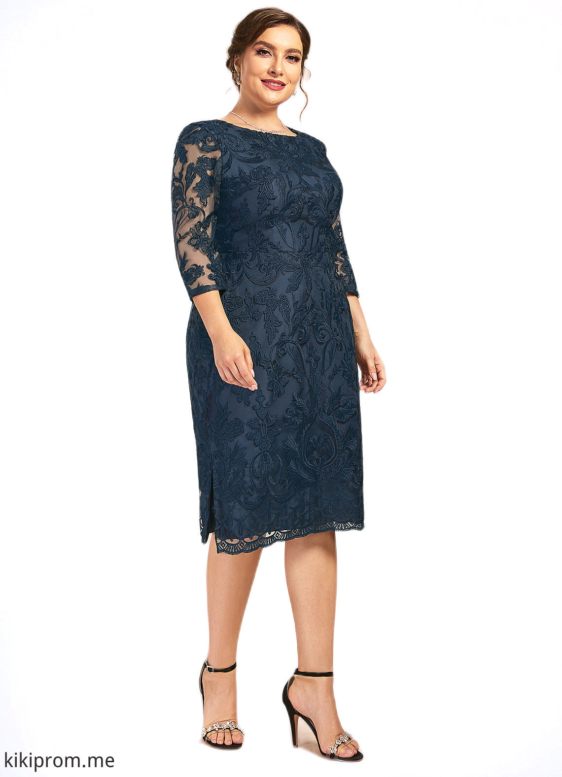 Jazmin Sheath/Column Scoop Neck Knee-Length Lace Mother of the Bride Dress STF126P0014675