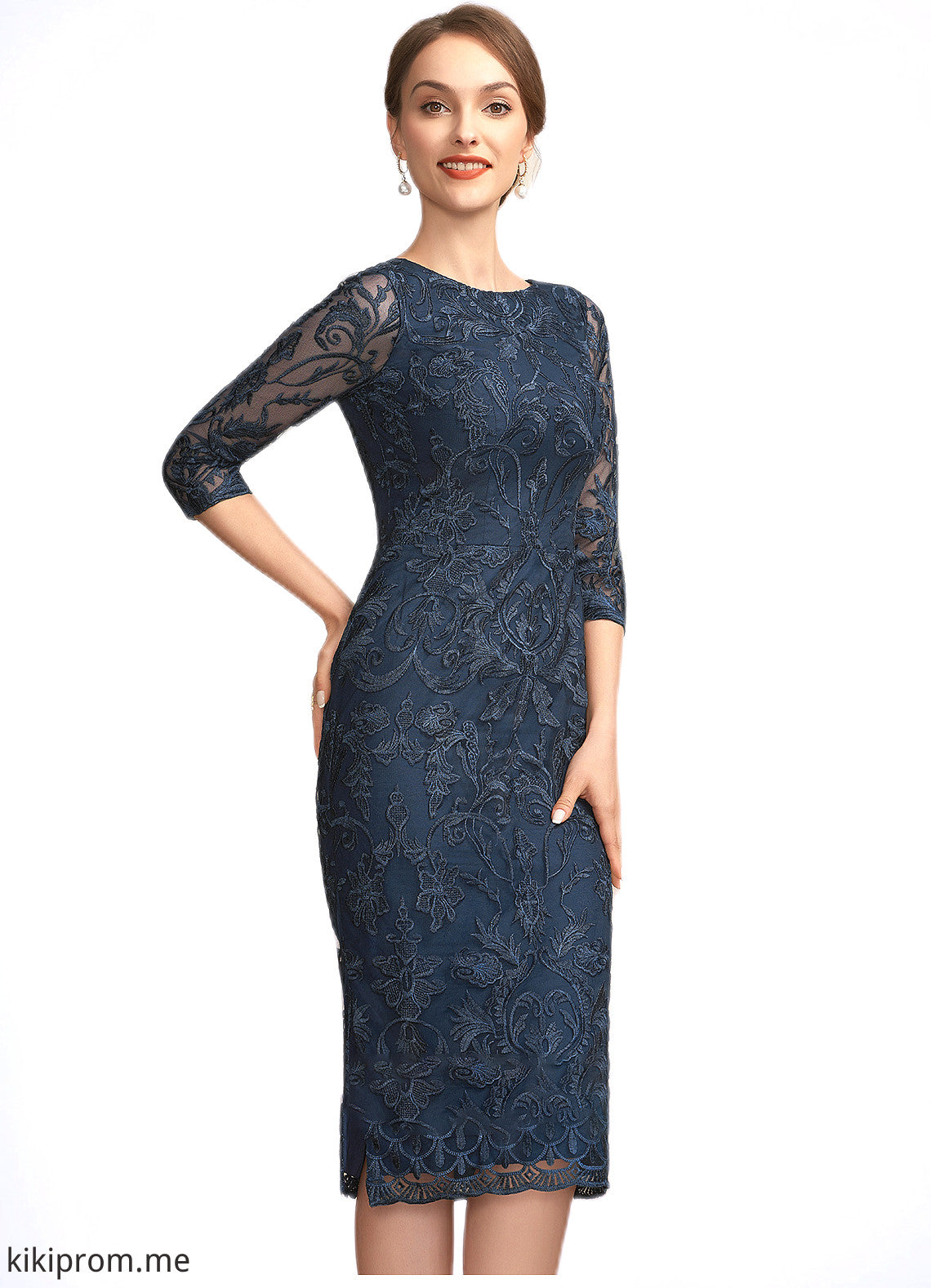 Jazmin Sheath/Column Scoop Neck Knee-Length Lace Mother of the Bride Dress STF126P0014675