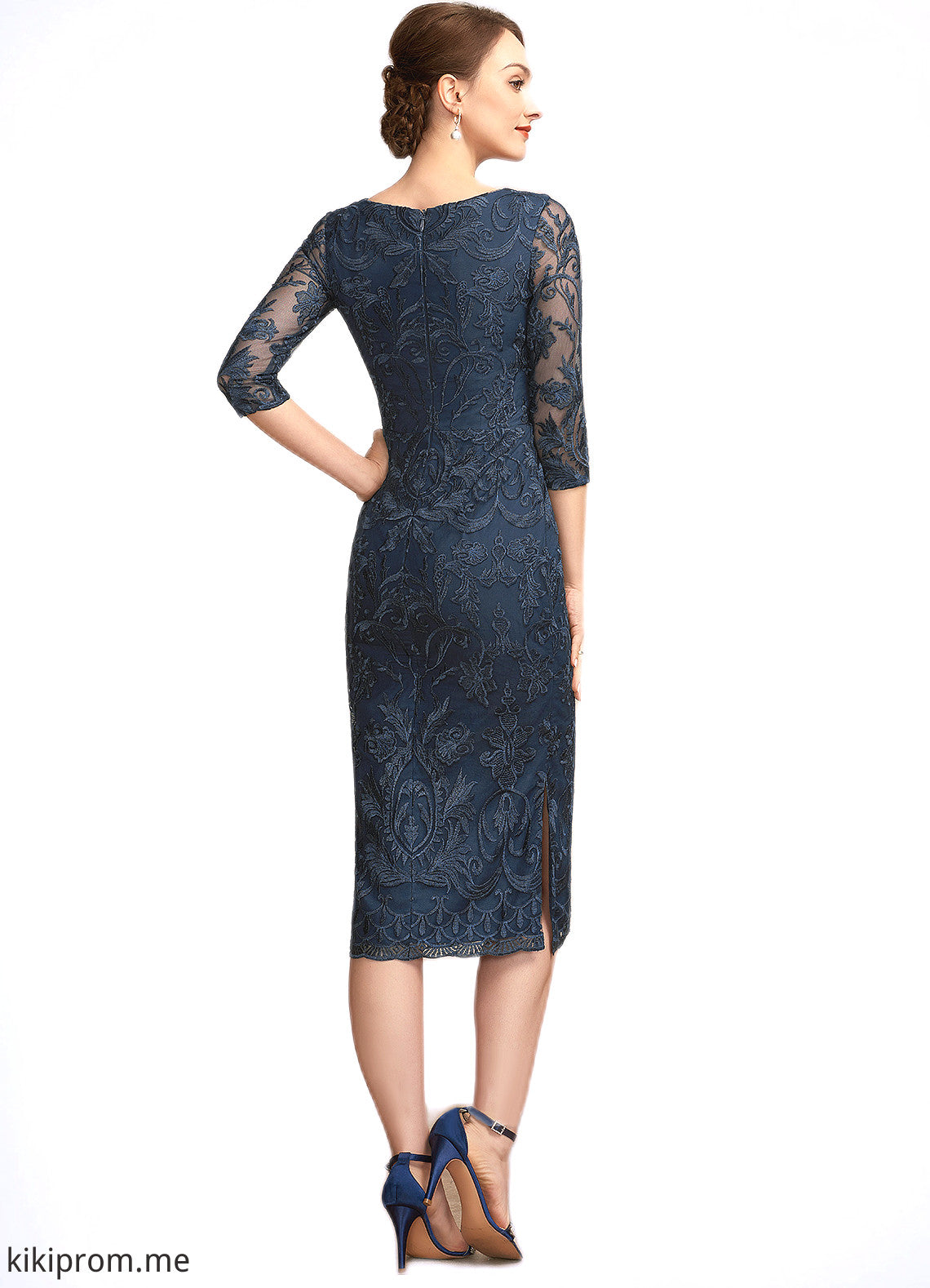 Jazmin Sheath/Column Scoop Neck Knee-Length Lace Mother of the Bride Dress STF126P0014675