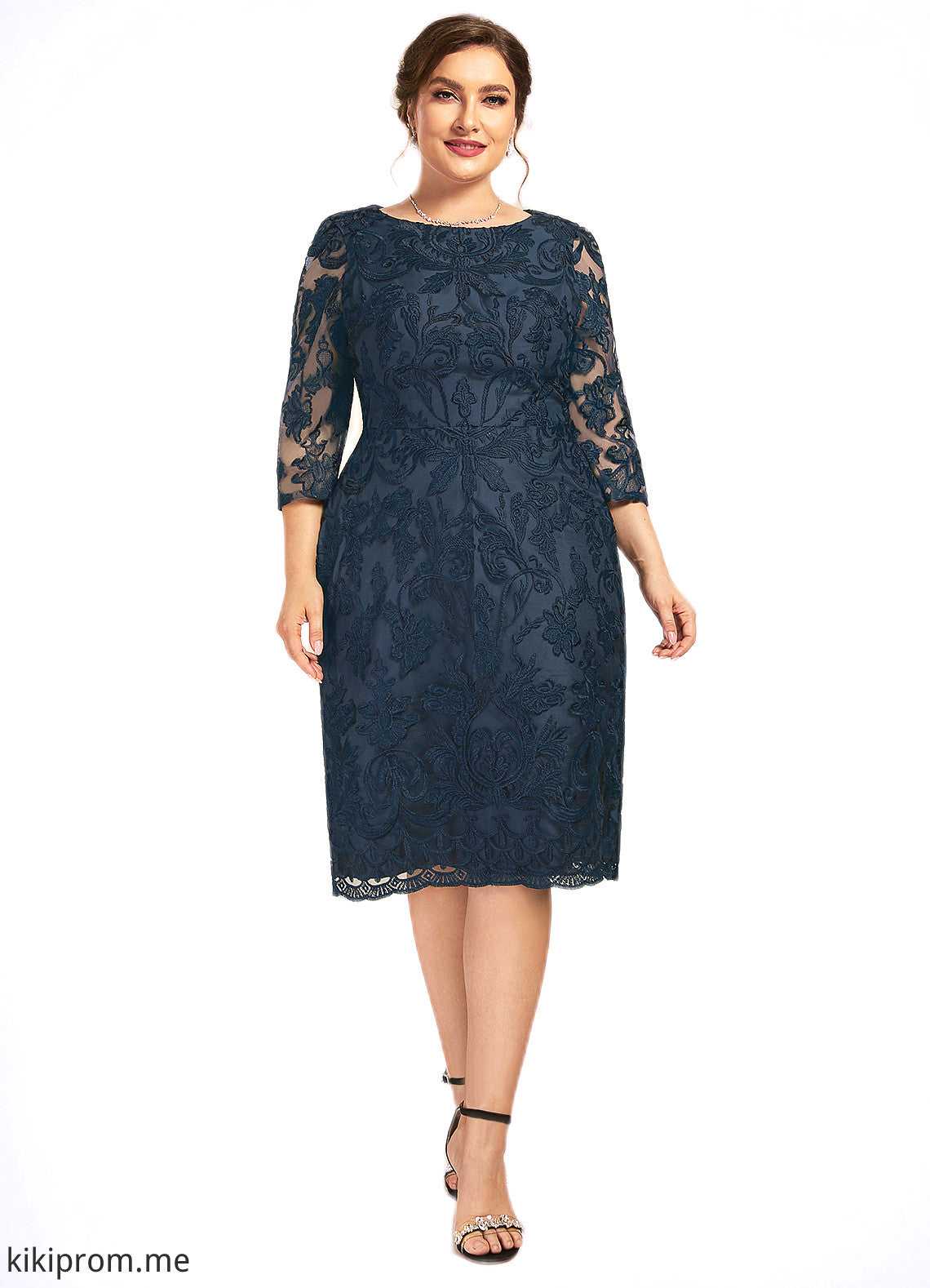 Jazmin Sheath/Column Scoop Neck Knee-Length Lace Mother of the Bride Dress STF126P0014675