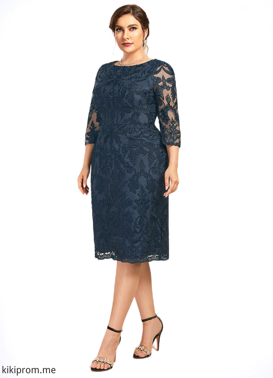 Jazmin Sheath/Column Scoop Neck Knee-Length Lace Mother of the Bride Dress STF126P0014675