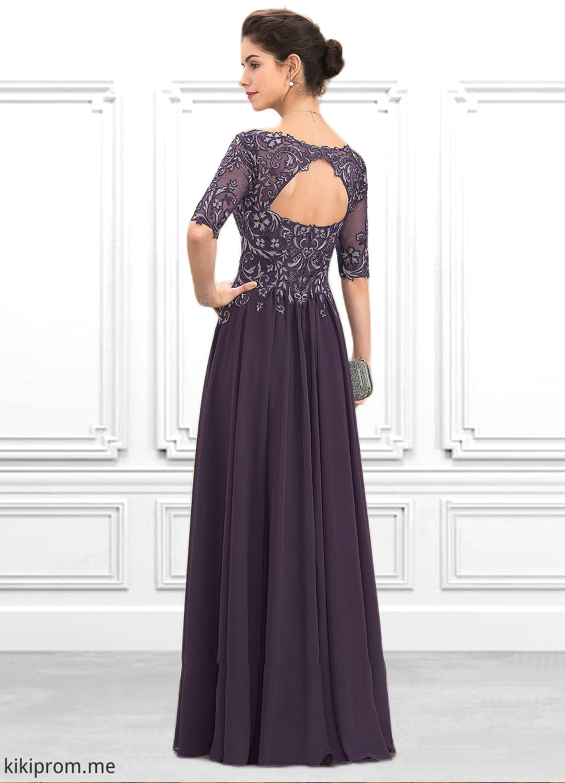 Serenity A-Line V-neck Floor-Length Chiffon Lace Mother of the Bride Dress STF126P0014678