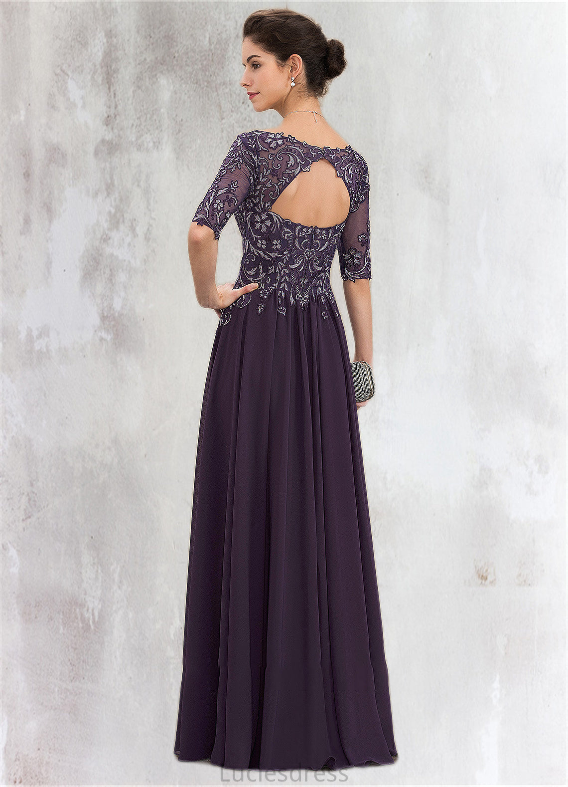 Jordyn A-Line V-neck Floor-Length Chiffon Lace Mother of the Bride Dress HF126P0014678