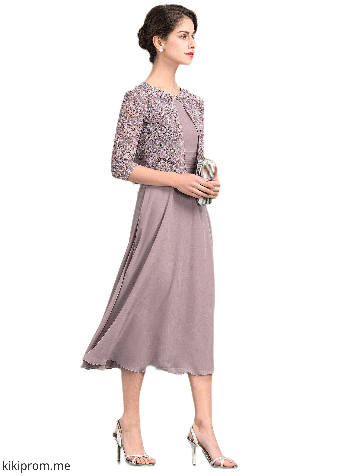 Dalia A-Line Scoop Neck Tea-Length Chiffon Mother of the Bride Dress With Ruffle STF126P0014679