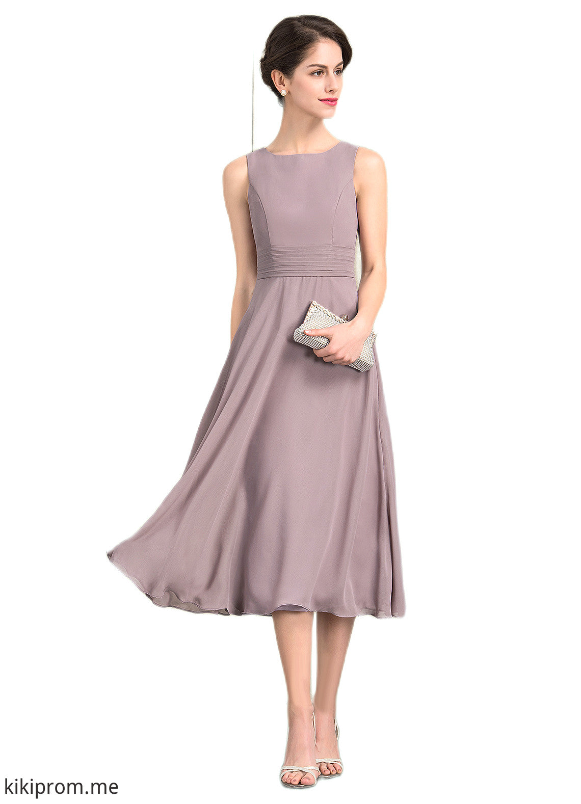 Dalia A-Line Scoop Neck Tea-Length Chiffon Mother of the Bride Dress With Ruffle STF126P0014679