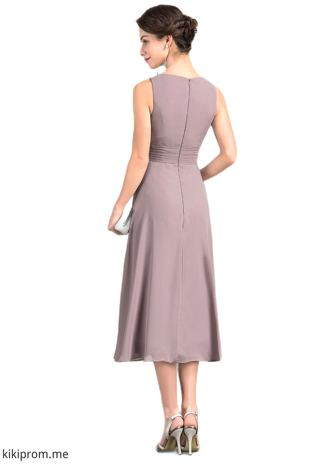 Dalia A-Line Scoop Neck Tea-Length Chiffon Mother of the Bride Dress With Ruffle STF126P0014679