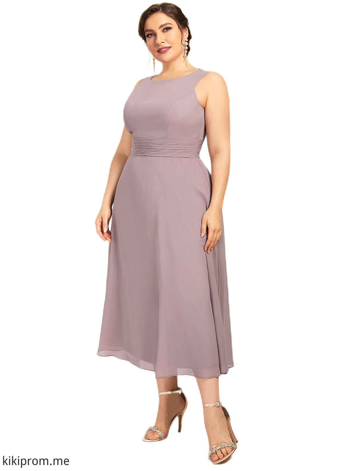 Dalia A-Line Scoop Neck Tea-Length Chiffon Mother of the Bride Dress With Ruffle STF126P0014679