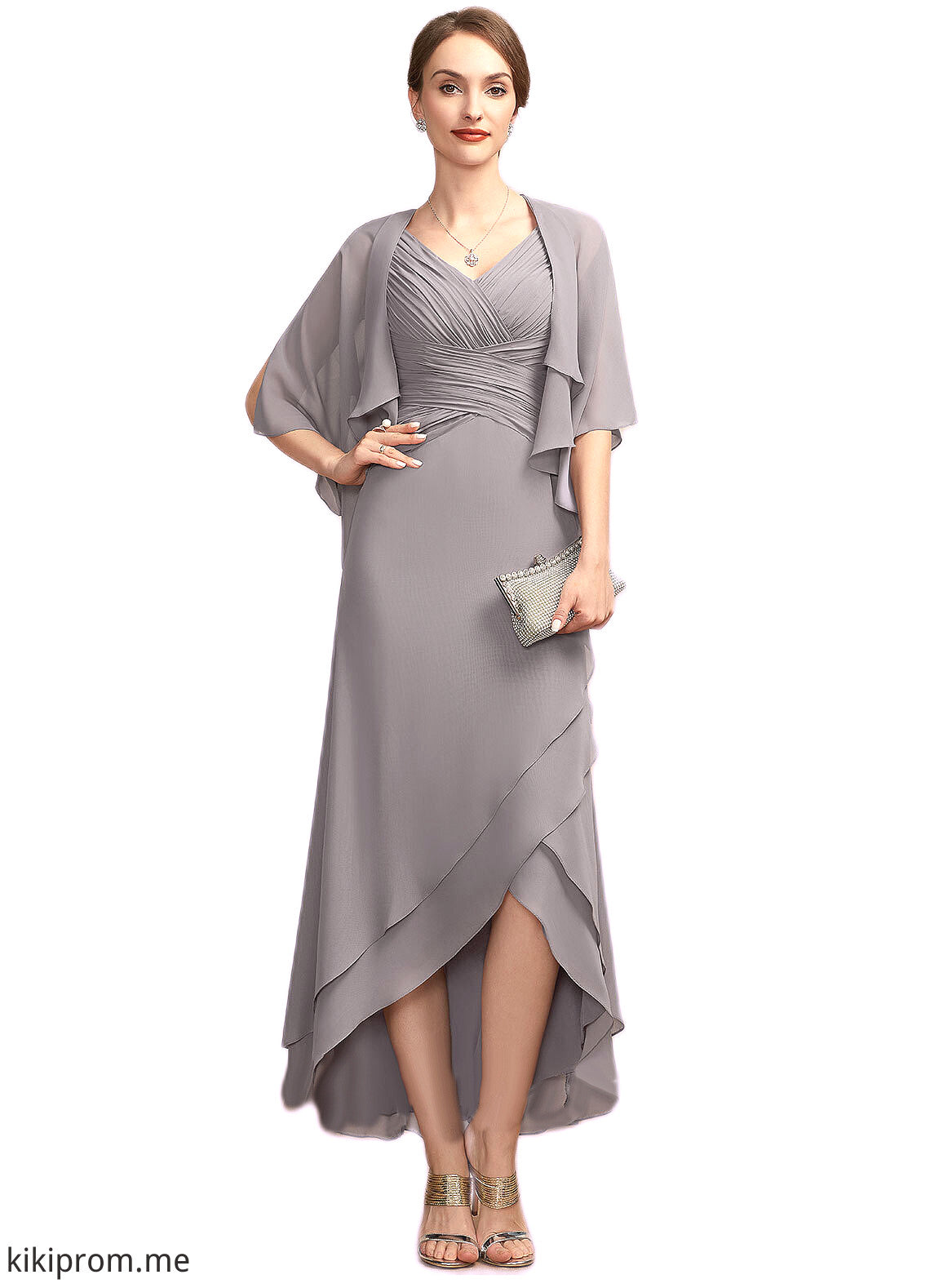 Willow A-Line V-neck Asymmetrical Chiffon Mother of the Bride Dress With Ruffle STF126P0014682