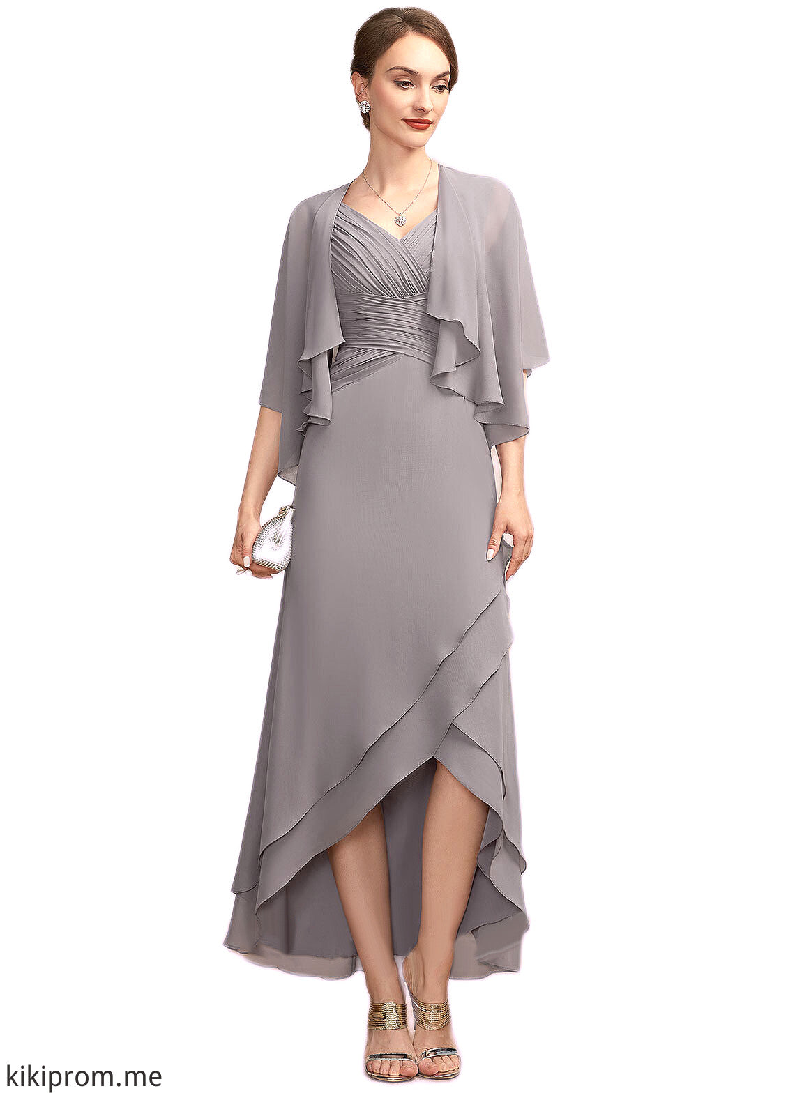 Willow A-Line V-neck Asymmetrical Chiffon Mother of the Bride Dress With Ruffle STF126P0014682