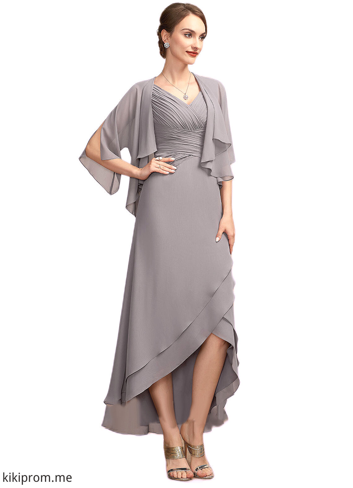 Willow A-Line V-neck Asymmetrical Chiffon Mother of the Bride Dress With Ruffle STF126P0014682