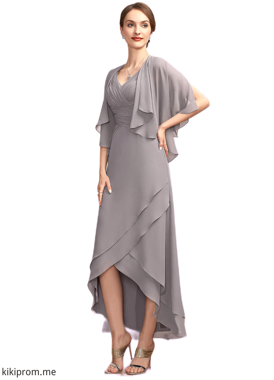 Willow A-Line V-neck Asymmetrical Chiffon Mother of the Bride Dress With Ruffle STF126P0014682