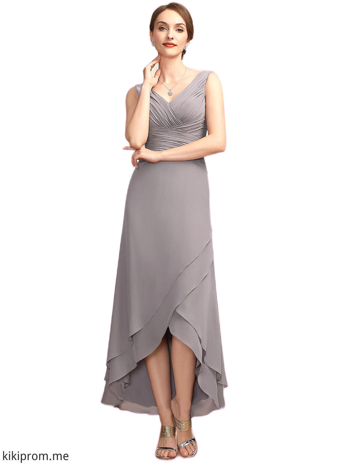 Willow A-Line V-neck Asymmetrical Chiffon Mother of the Bride Dress With Ruffle STF126P0014682