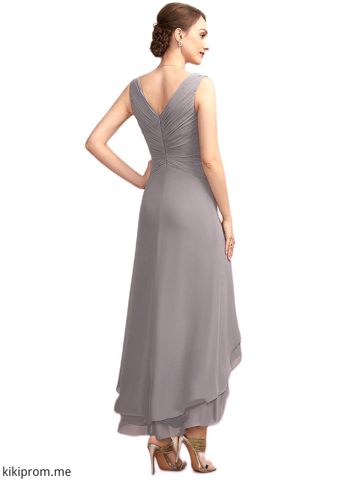 Willow A-Line V-neck Asymmetrical Chiffon Mother of the Bride Dress With Ruffle STF126P0014682