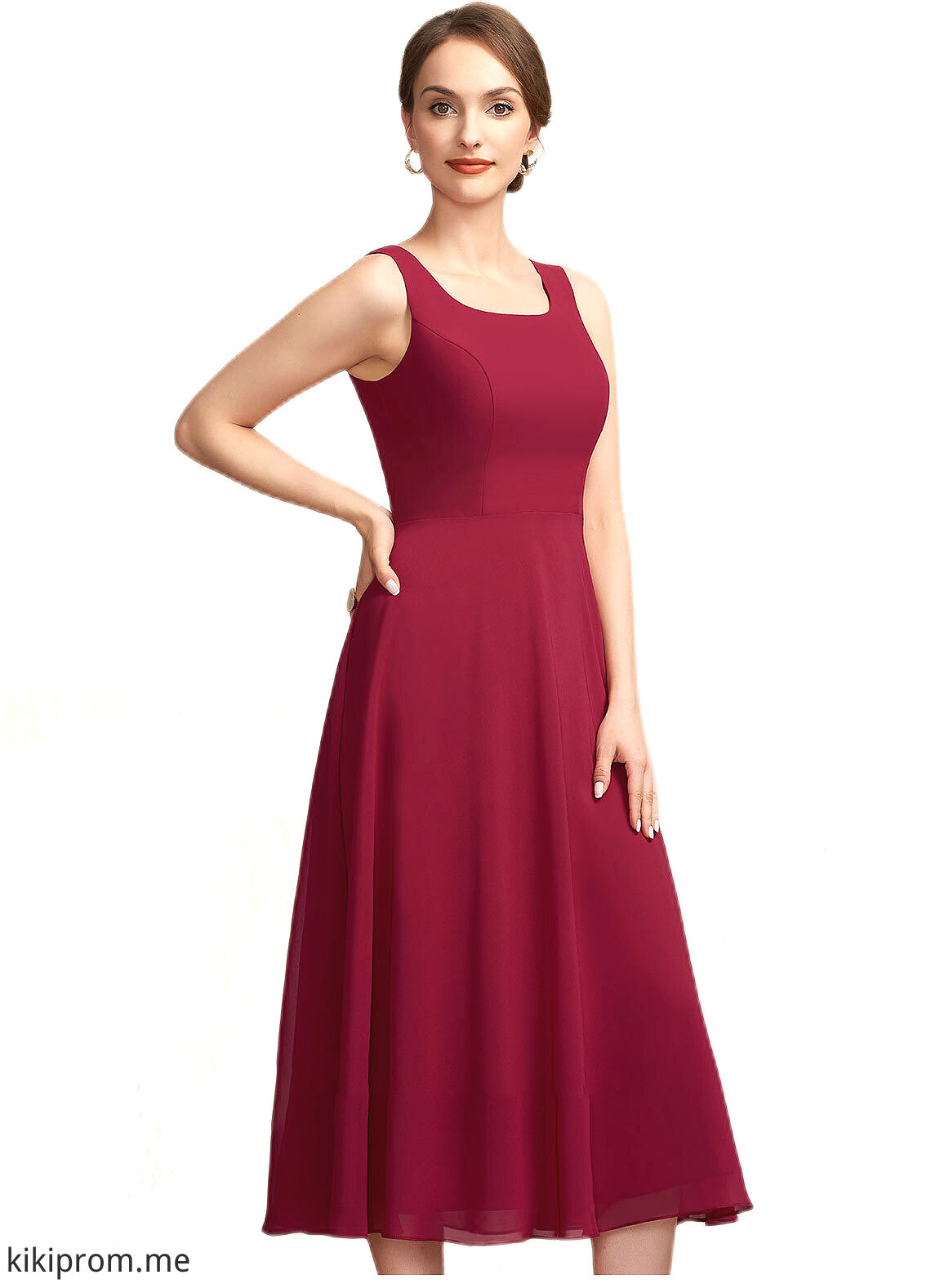 Athena A-Line Scoop Neck Tea-Length Chiffon Mother of the Bride Dress STF126P0014684