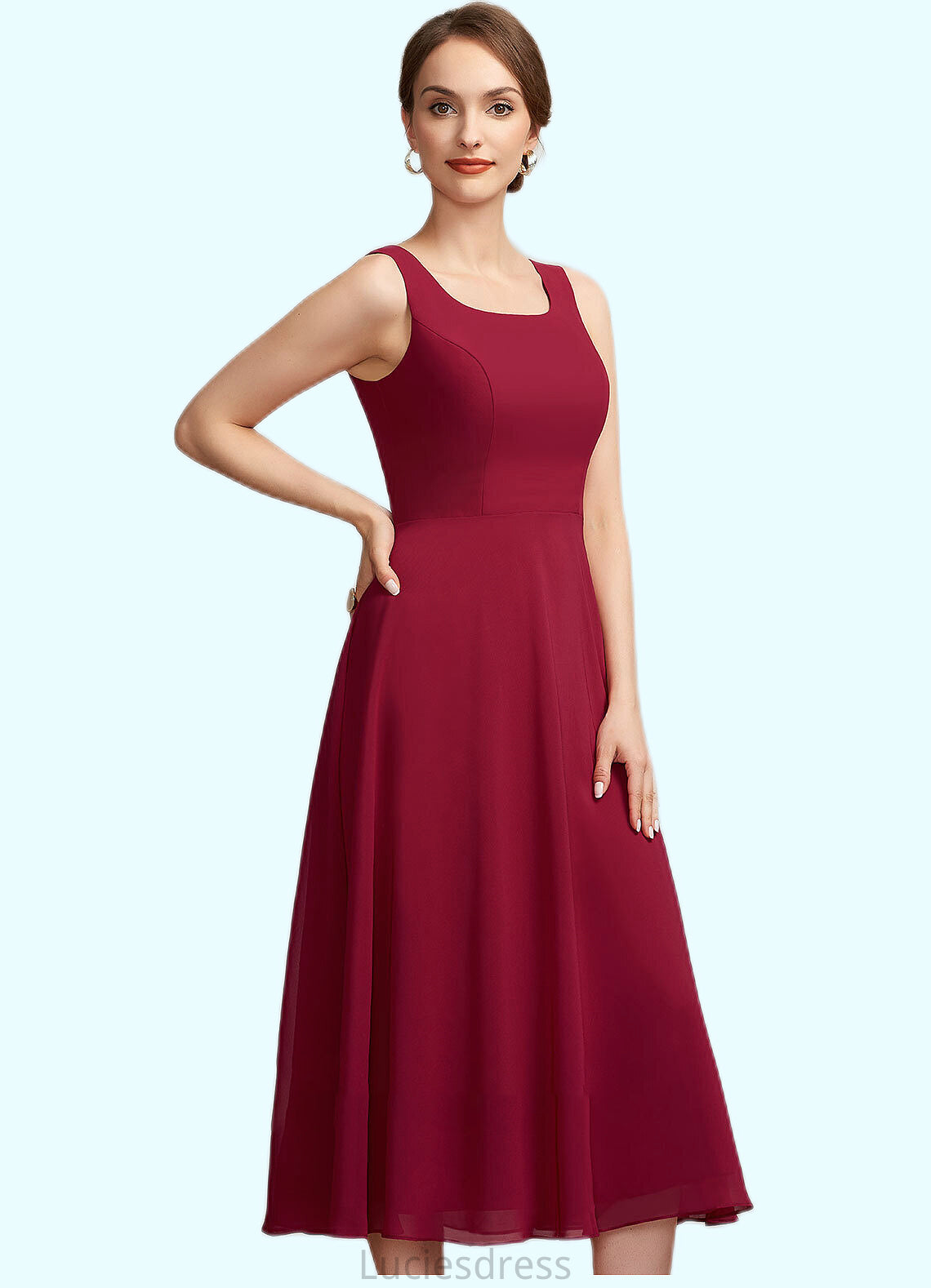 Patience A-Line Scoop Neck Tea-Length Chiffon Mother of the Bride Dress HF126P0014684