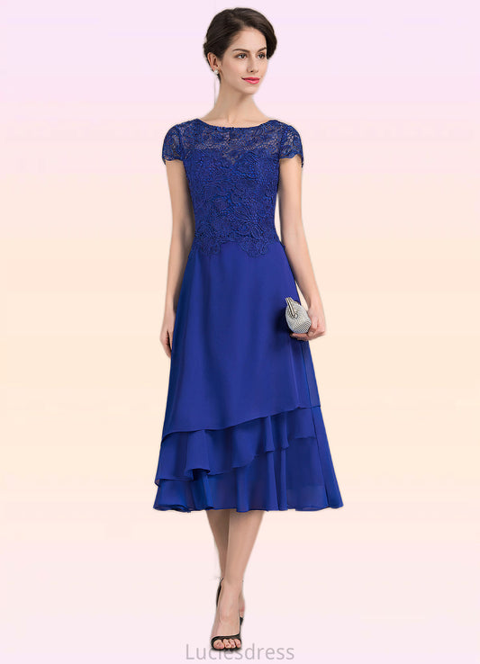 Elena A-Line Scoop Neck Tea-Length Chiffon Lace Mother of the Bride Dress HF126P0014685