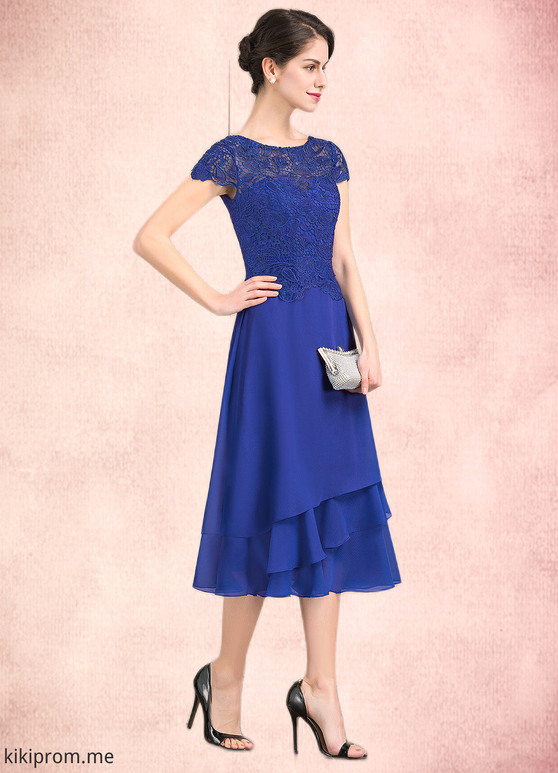 Teresa A-Line Scoop Neck Tea-Length Chiffon Lace Mother of the Bride Dress STF126P0014685