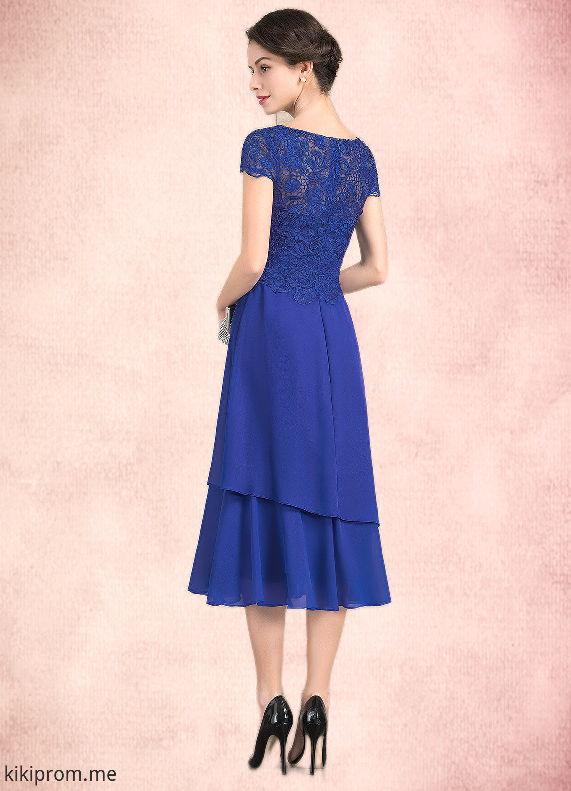 Teresa A-Line Scoop Neck Tea-Length Chiffon Lace Mother of the Bride Dress STF126P0014685