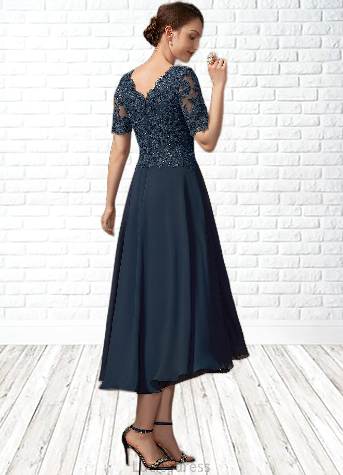 Rosalind A-line V-Neck Asymmetrical Chiffon Lace Mother of the Bride Dress With Sequins HF126P0014686