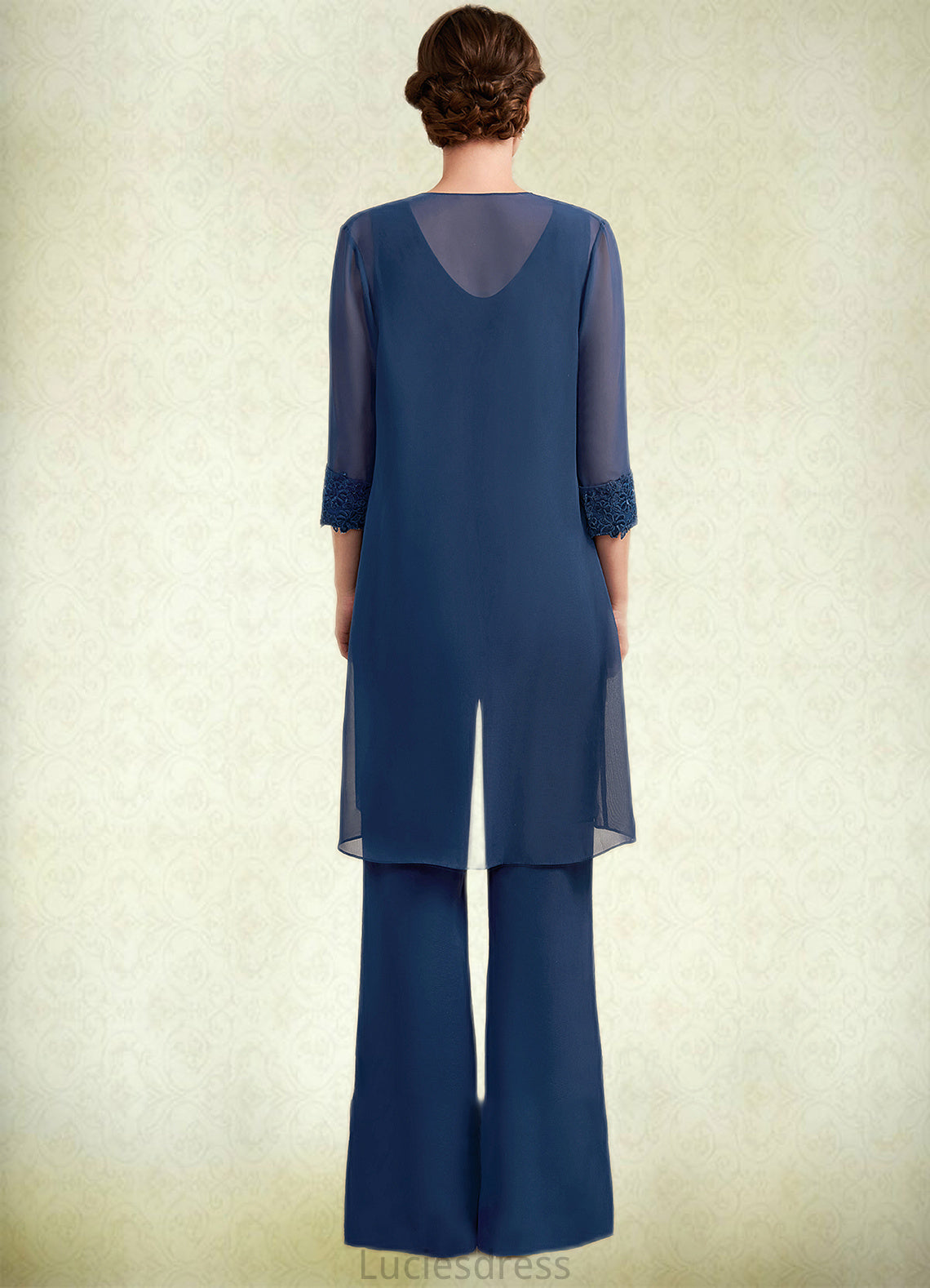 Liliana Jumpsuit/Pantsuit Scoop Neck Floor-Length Chiffon Mother of the Bride Dress With Lace HF126P0014687