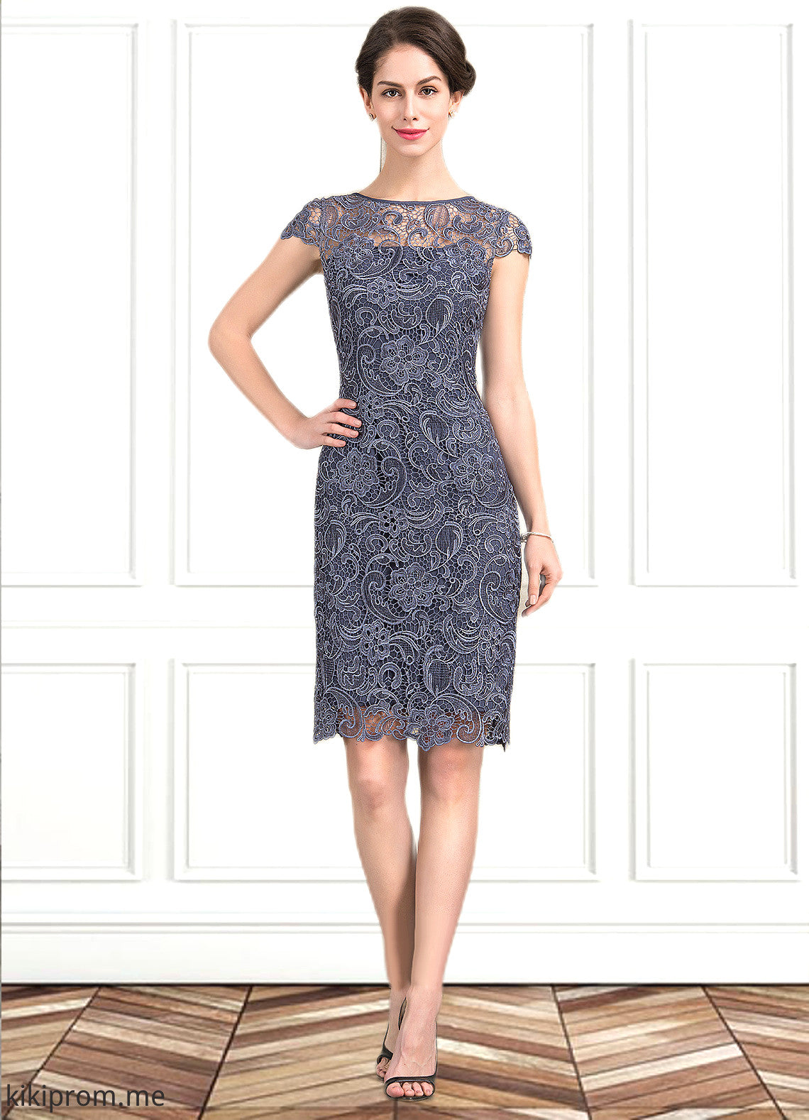 Emerson Sheath/Column Scoop Neck Knee-Length Lace Mother of the Bride Dress STF126P0014691