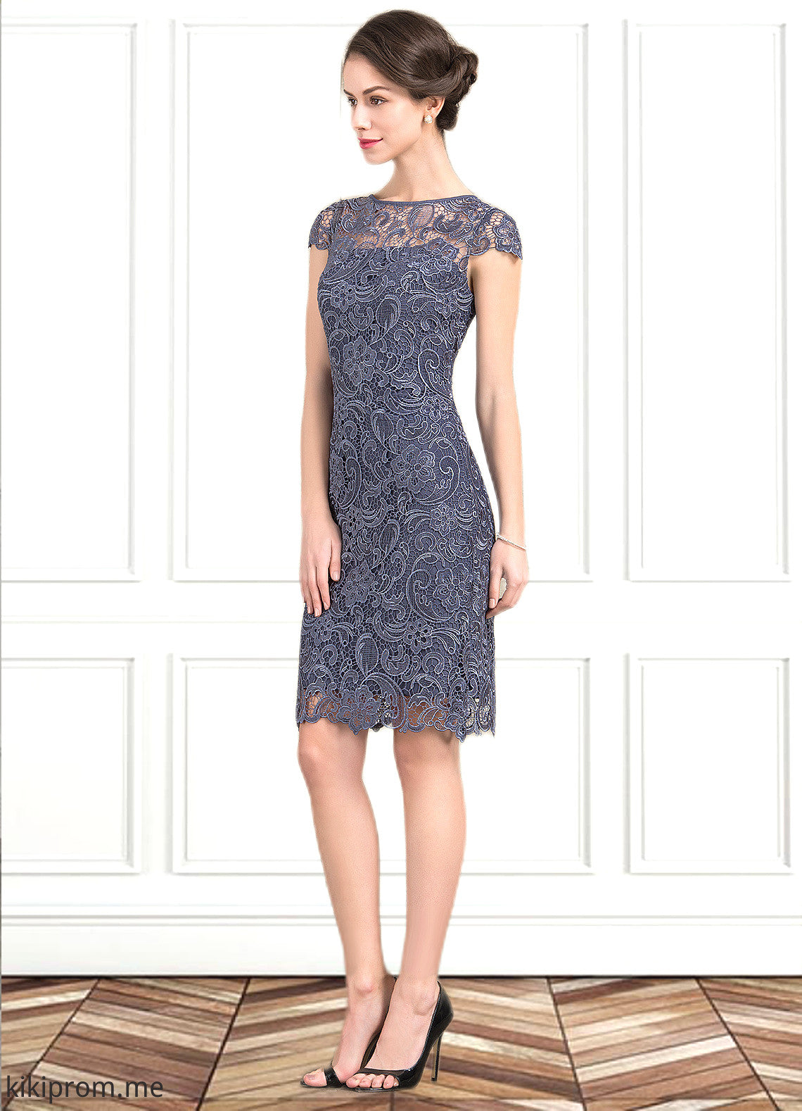 Emerson Sheath/Column Scoop Neck Knee-Length Lace Mother of the Bride Dress STF126P0014691