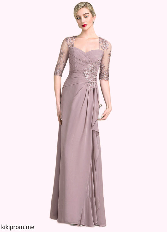 Naomi A-Line Sweetheart Floor-Length Chiffon Lace Mother of the Bride Dress With Beading Sequins Cascading Ruffles STF126P0014692