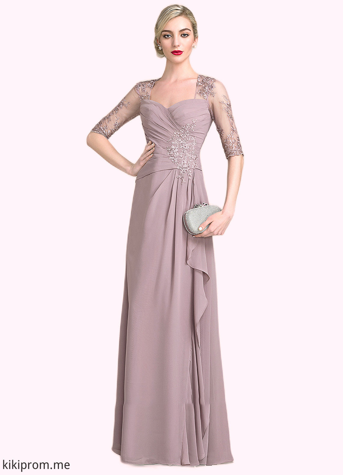 Naomi A-Line Sweetheart Floor-Length Chiffon Lace Mother of the Bride Dress With Beading Sequins Cascading Ruffles STF126P0014692