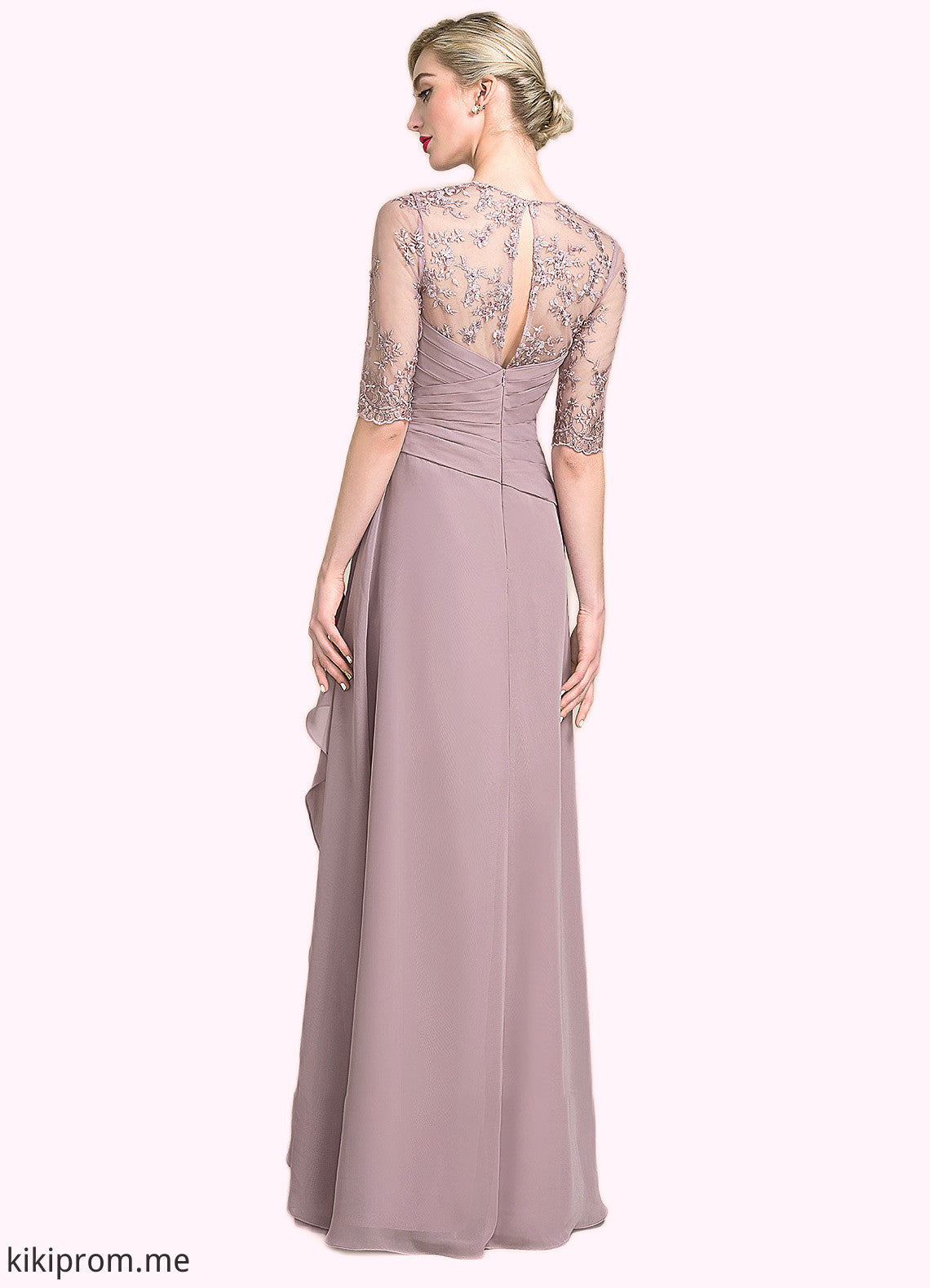 Naomi A-Line Sweetheart Floor-Length Chiffon Lace Mother of the Bride Dress With Beading Sequins Cascading Ruffles STF126P0014692