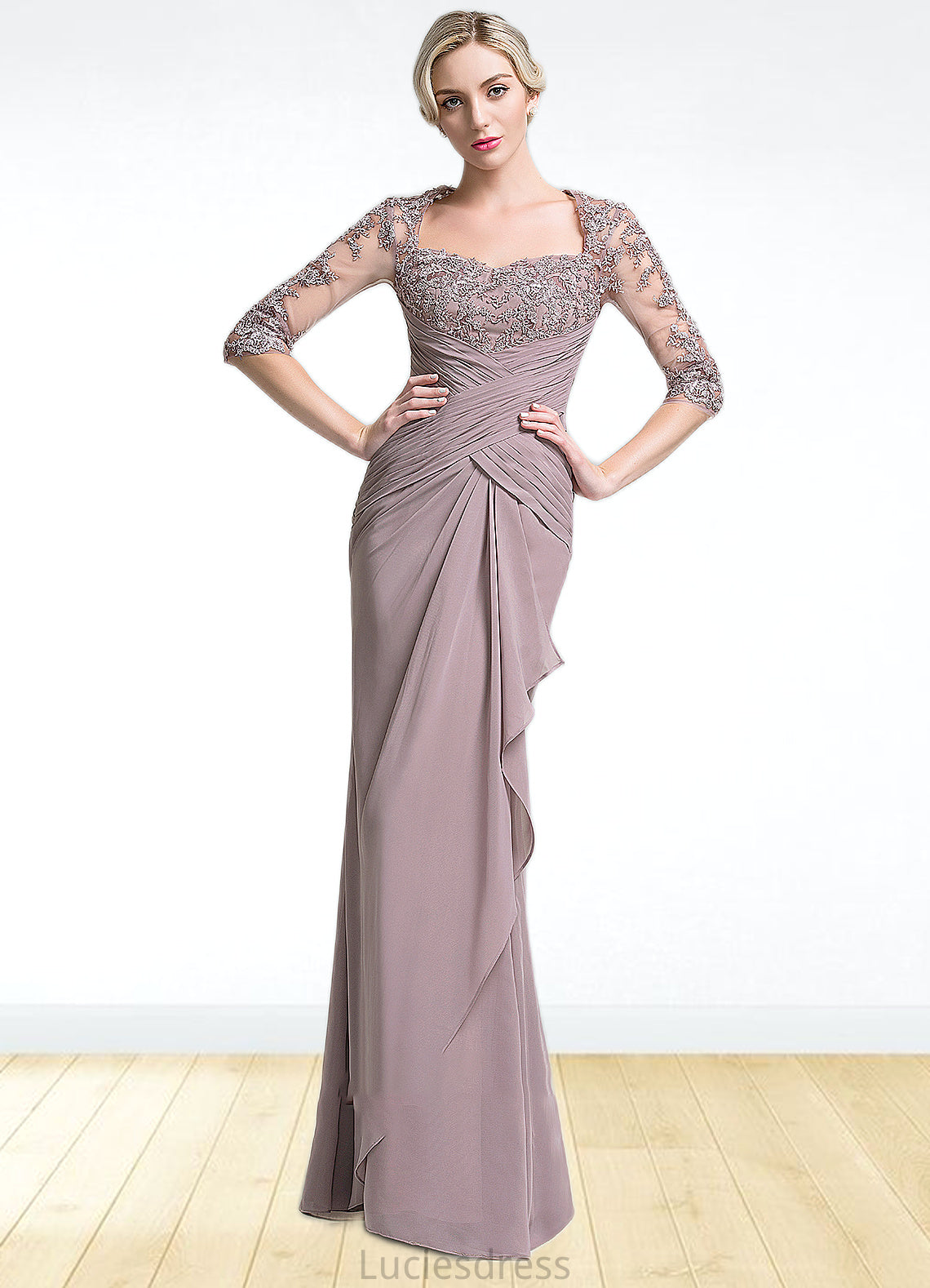 Nova Trumpet/Mermaid Sweetheart Floor-Length Chiffon Mother of the Bride Dress With Ruffle Cascading Ruffles HF126P0014694