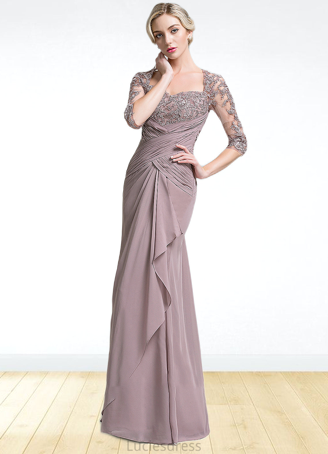 Nova Trumpet/Mermaid Sweetheart Floor-Length Chiffon Mother of the Bride Dress With Ruffle Cascading Ruffles HF126P0014694