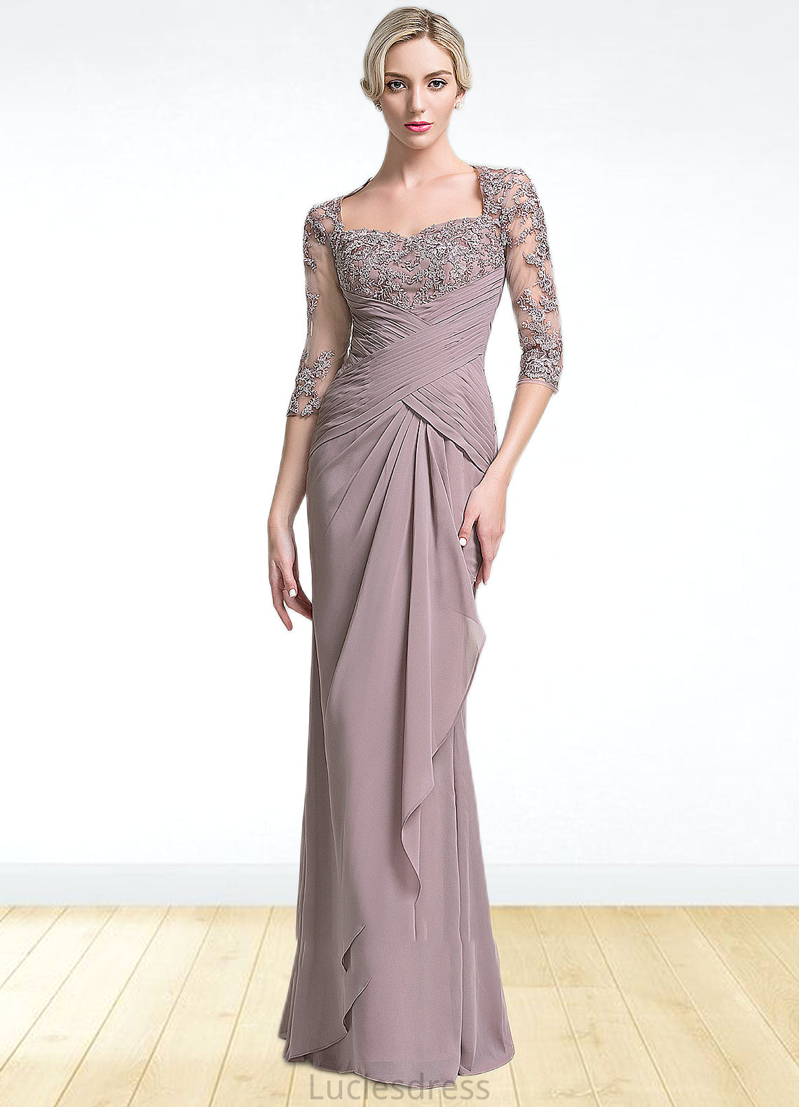 Nova Trumpet/Mermaid Sweetheart Floor-Length Chiffon Mother of the Bride Dress With Ruffle Cascading Ruffles HF126P0014694