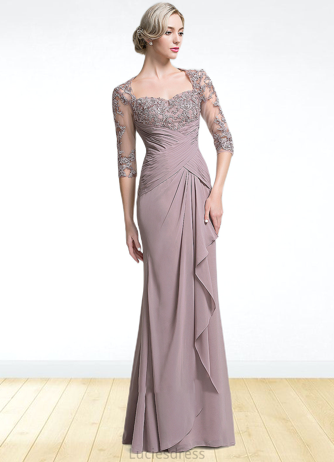 Nova Trumpet/Mermaid Sweetheart Floor-Length Chiffon Mother of the Bride Dress With Ruffle Cascading Ruffles HF126P0014694