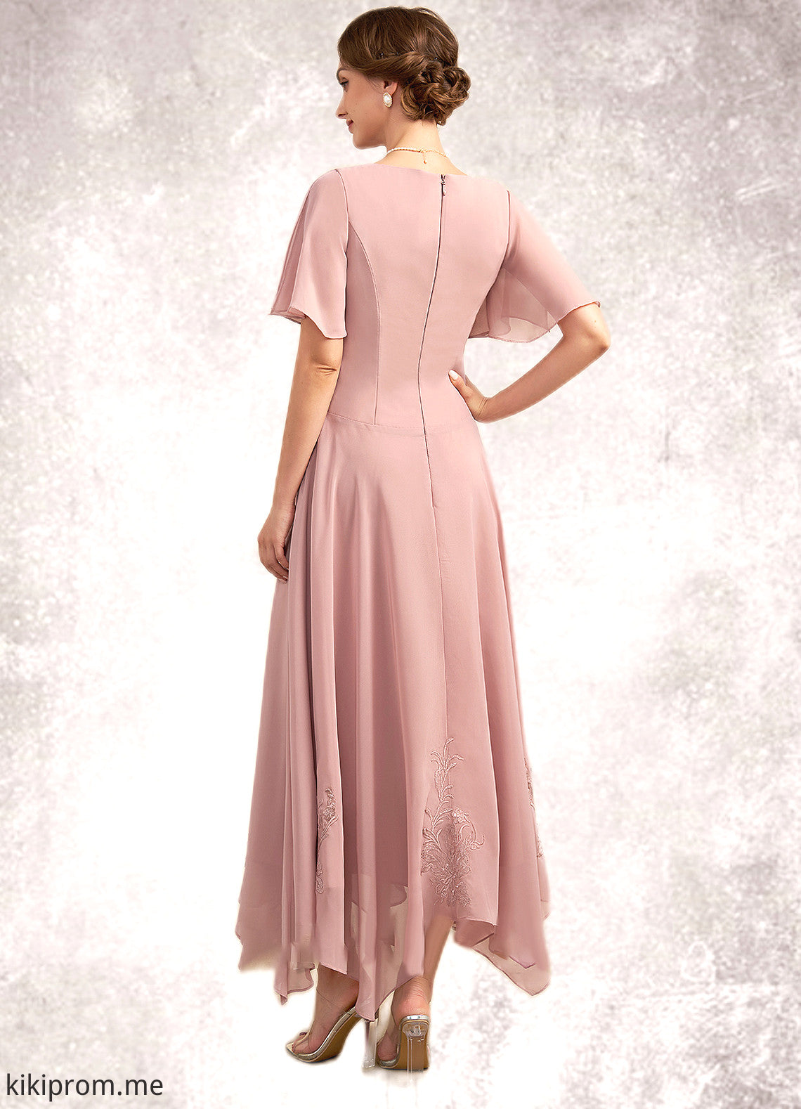 Claudia A-Line Cowl Neck Ankle-Length Chiffon Lace Mother of the Bride Dress STF126P0014696